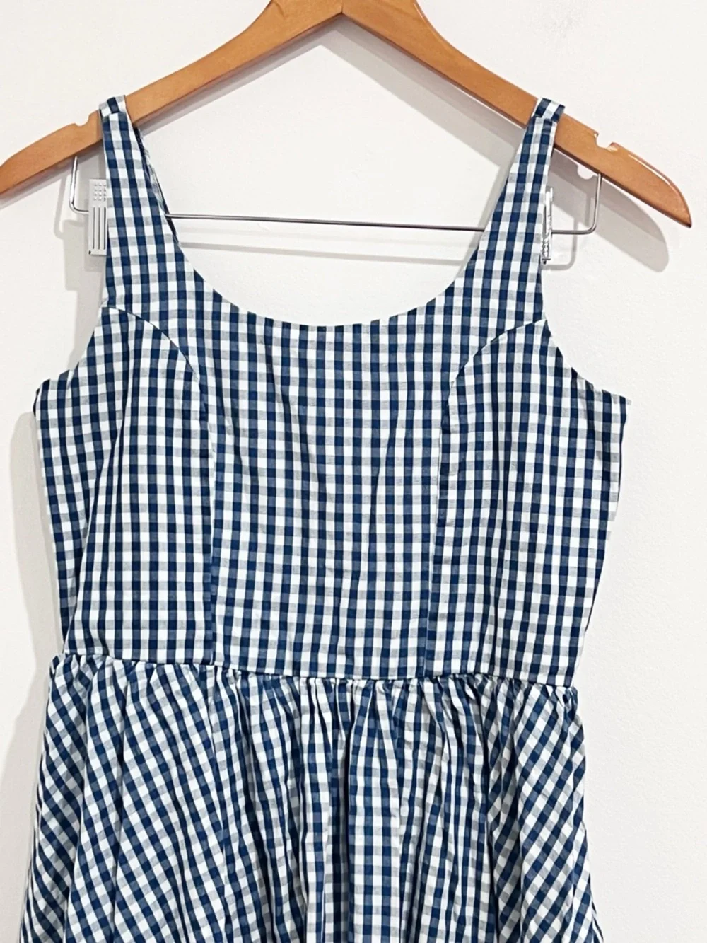 NWT GAP Girls Square Neck Blue Gingham Smocked Cotton Denim Tank Dress